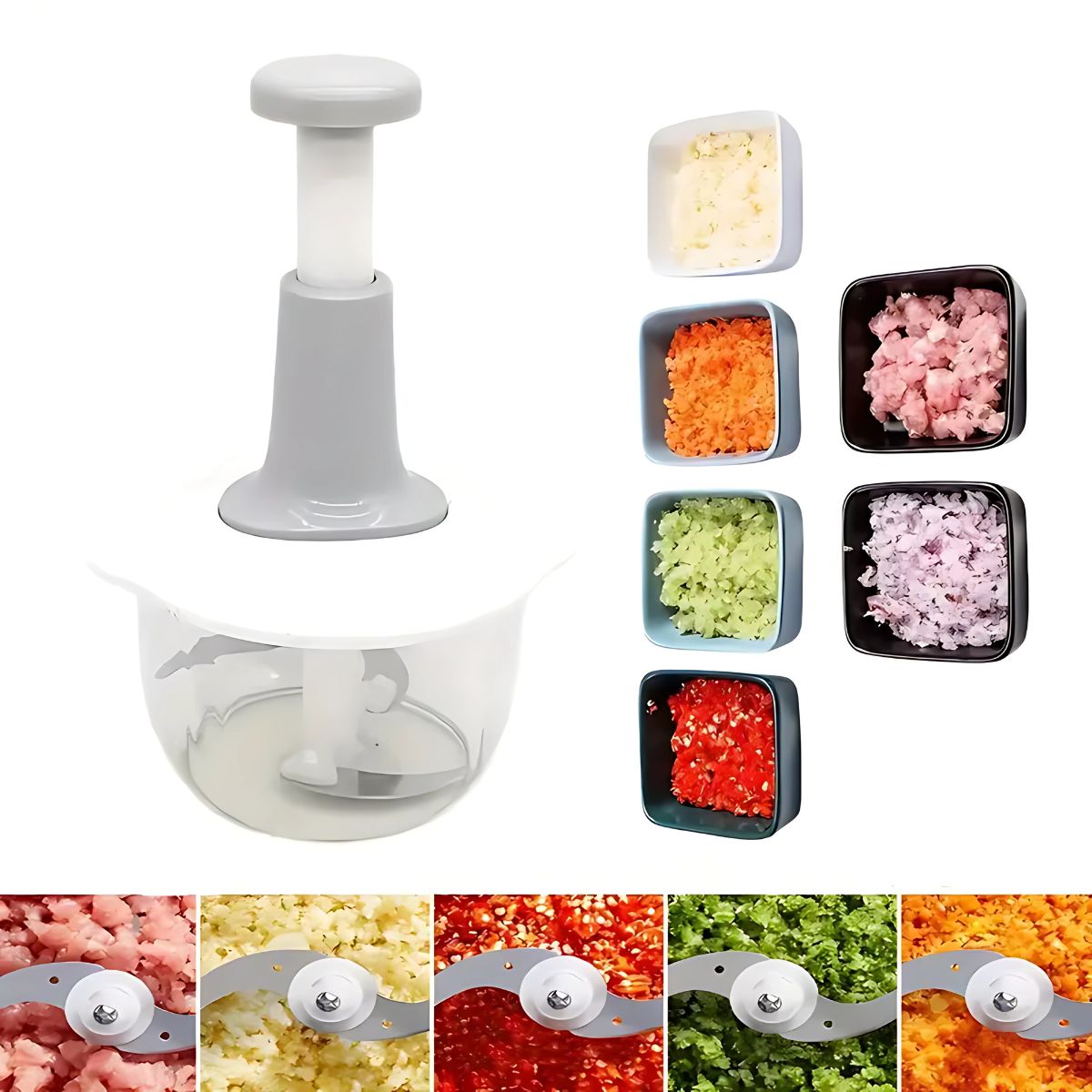 Procesador picador de alimentos manual con Cuchillas de Acero Inoxidable 1.5L Triturador Picador de Verduras, Frutas y Carnes.