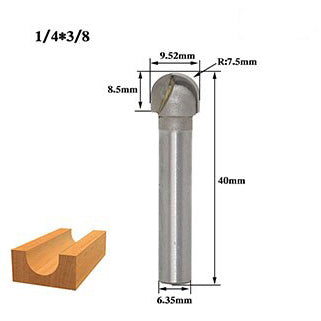 Punta de router U 90 grados 3/8*1/4. Vastago de 1/4"