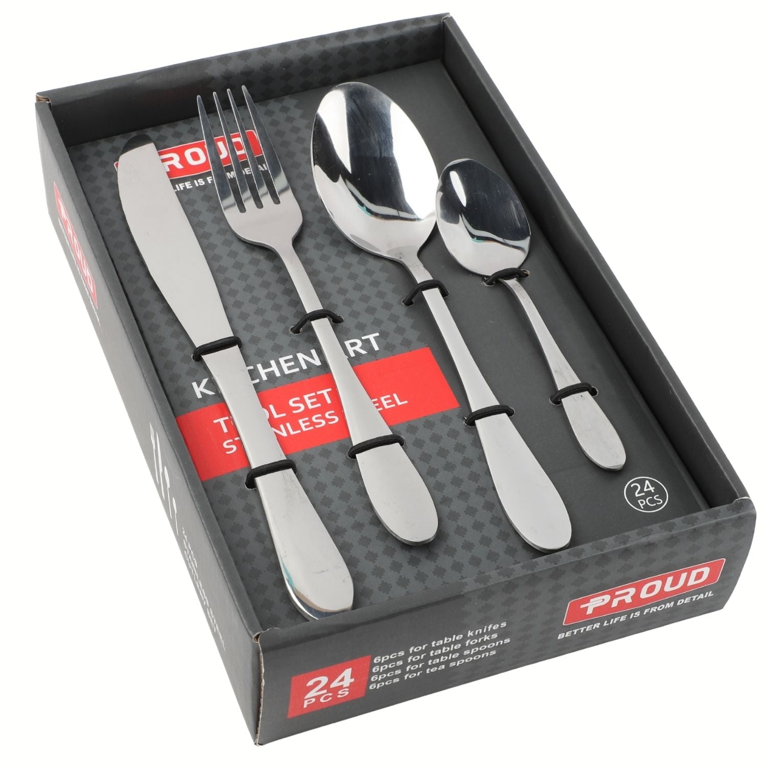 Cubiertos Cuchillo, Tenedor y Cucharas de Acero Inoxidable Set 24 piezas. Cubiertos de Mesa