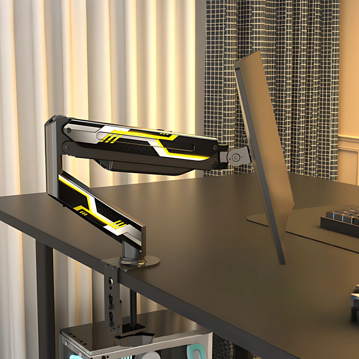 Soporte para Monitor computadora Ergonómico para Pantallas de hasta 32”. Brazo Articulado Ajustable 360°. ideal para Oficina y Gaming.