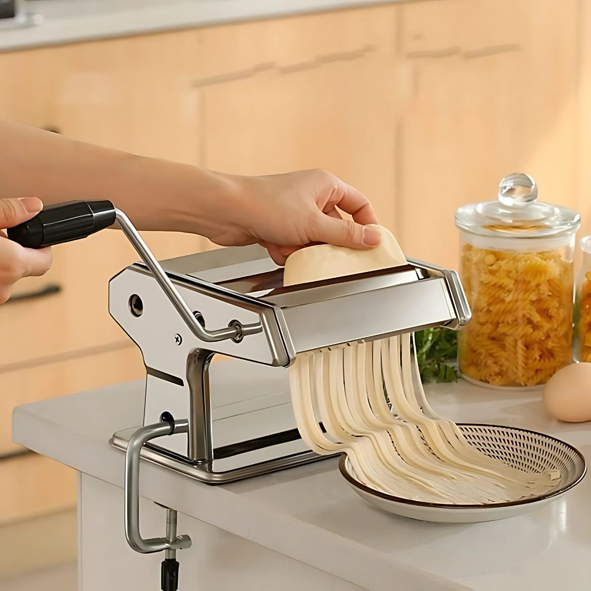 Máquina Manual para Hacer Pasta Fresca. Rodillo de 150 mm, 9 Niveles de Grosor y Cortador de Fideos. Spaguetti ravioli