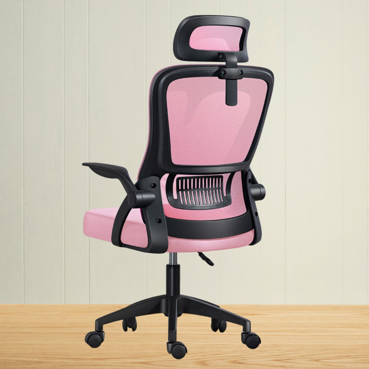 Silla de Oficina Ergonómica. Respaldar Reclinable 125°. Silla ejecutiva de escritorio con Soporte Lumbar Ajustable. Color rosado y Negro.