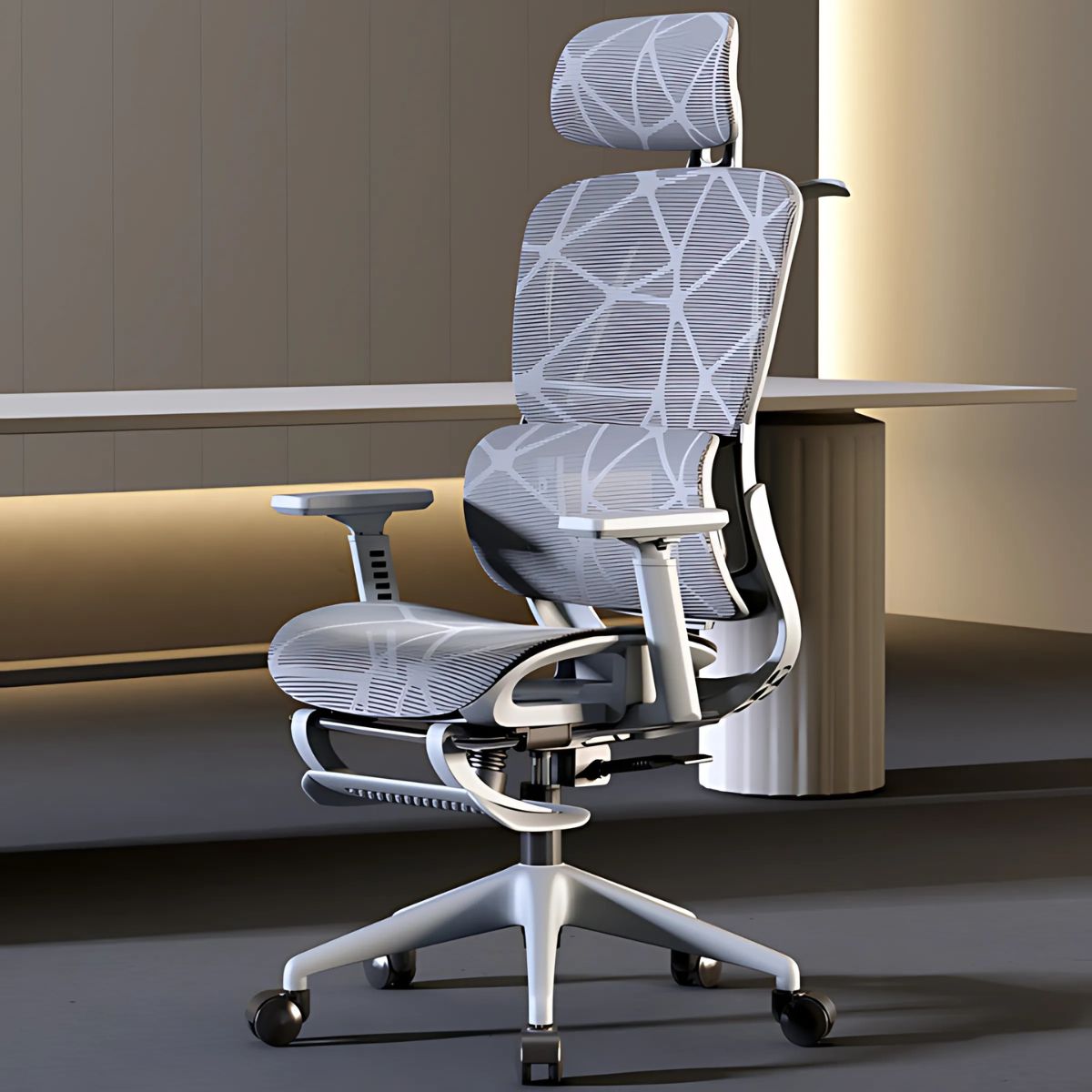 Silla de Oficina Ergonomica y Gaming con Soporte 3D y Reclinación. Cómoda silla de computadora, Color gris para escritorio.