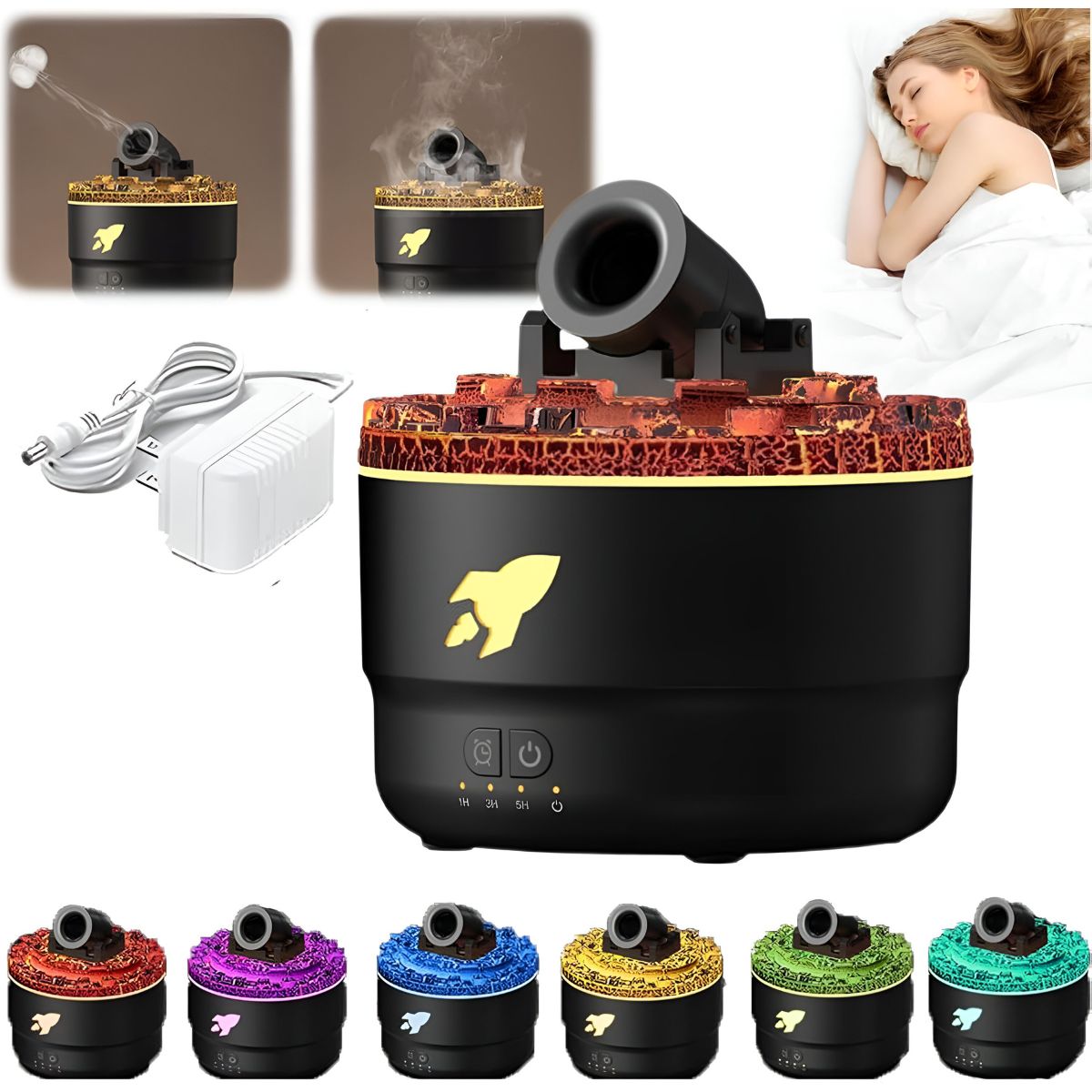 Difusor Aromas de Aceites Esenciales estilo cañon. Humidificador Aromático con luz LED y temporizador.
