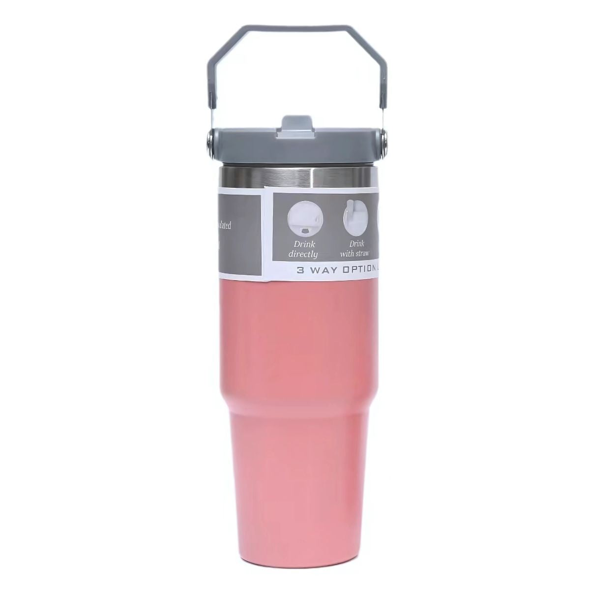Botella de agua térmica 890ml. Termo de doble pared. Acero inoxidable. Vaso rosado con carrizo integrado.