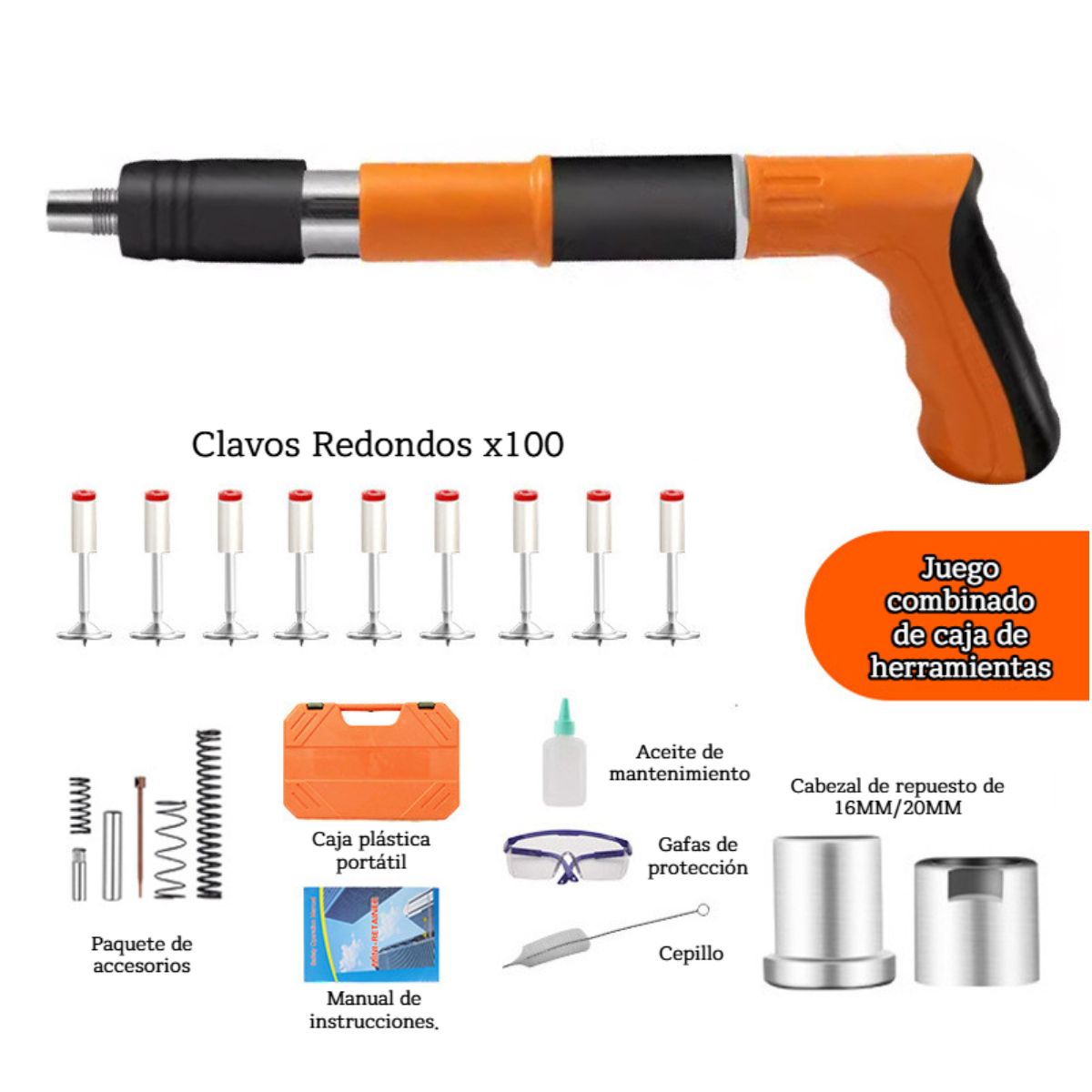 Pistola De Clavos Para Fulminantes de Calibre 22. Clavadora Manual para Concreto. Herramienta de Fijación Directa.