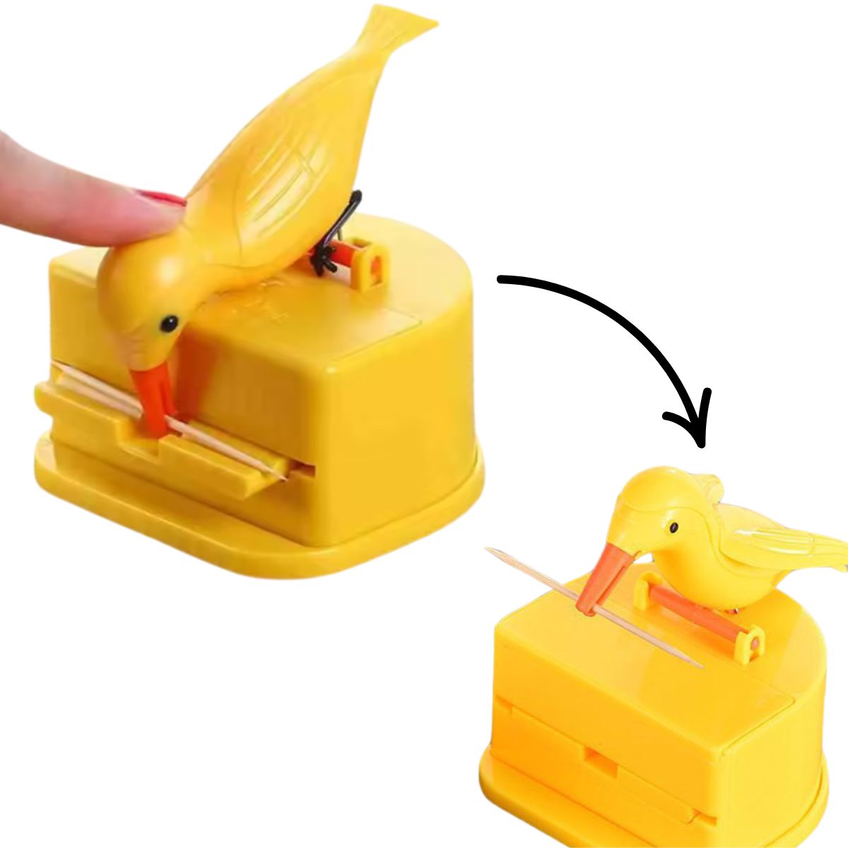 "Dispensador Automático de Palillos de Dientes. Contenedor de Monda Dientes con Forma de pájaro. 8.6 x 7.6 x 9cm.
"