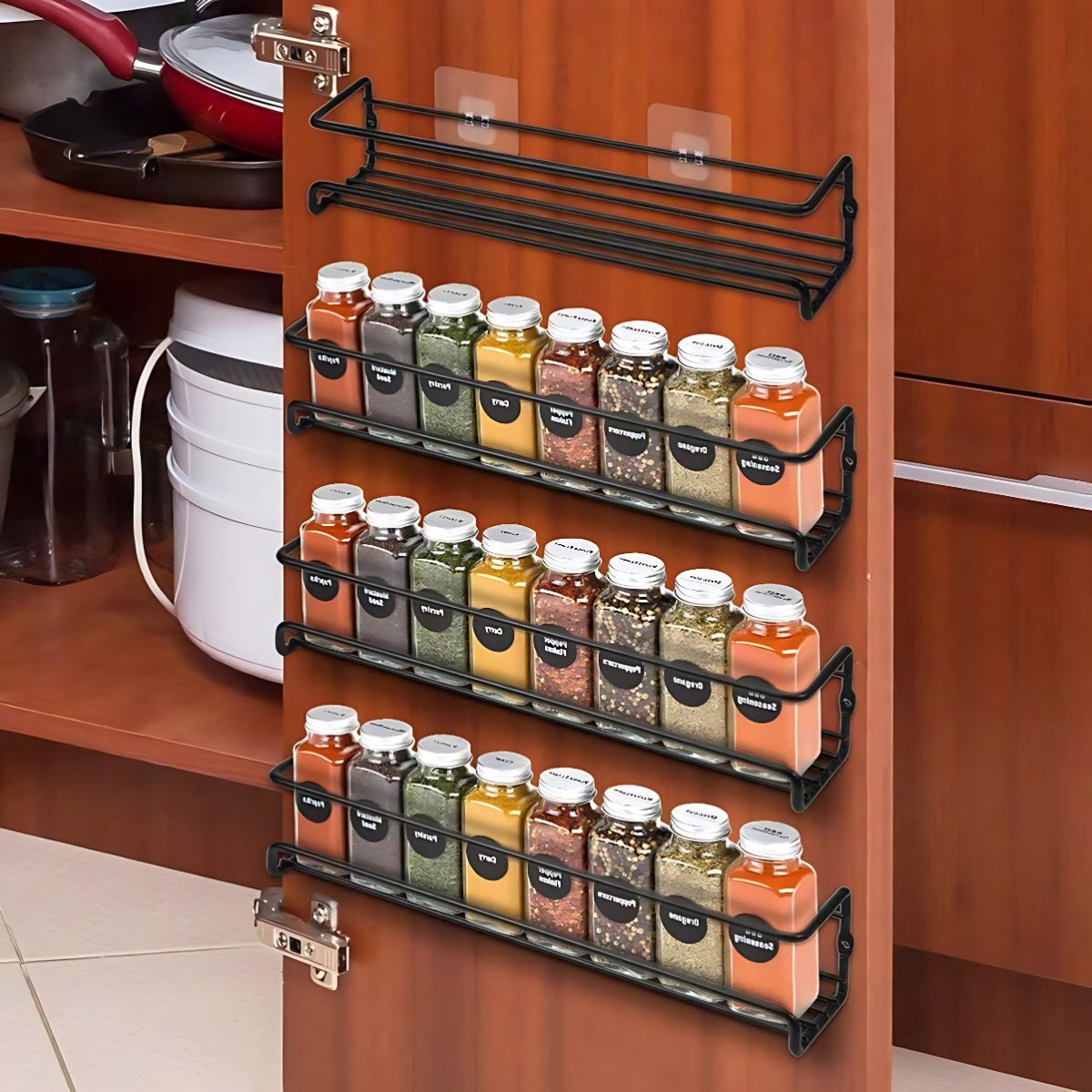 Repisa Organizador de Especias y condimentos para Cocina 29x6.2x6.2cm Estante de almacenamiento de pared. Color negro. (Set de 2 piezas). Repisa Condimentera. Gabinete.