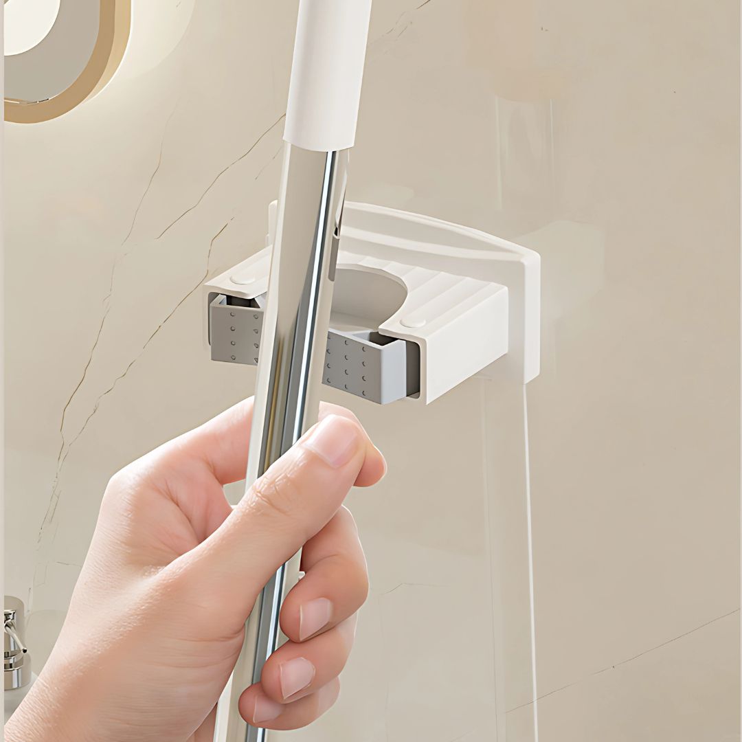 Soporte Gancho Organizador De Pared para escoba o trapeador. (Unidad) Color blanco. Organizador lavanderia clip