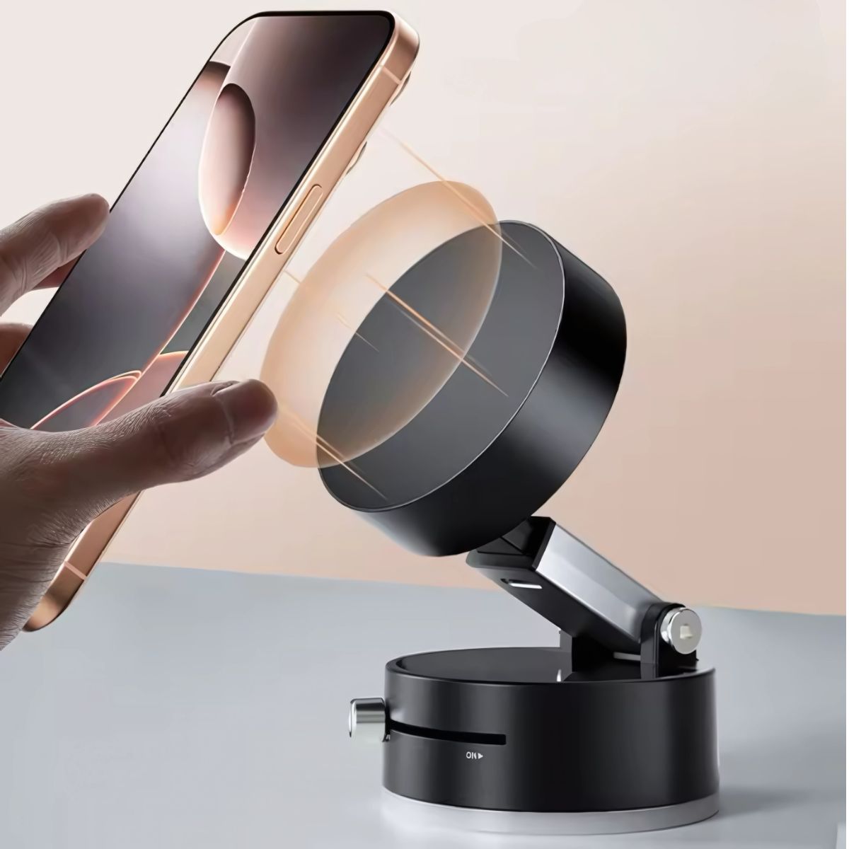 Soporte para telefono con chupas para cualquier superficie. Base para celular s magnetico y tiene succionadores activados por palanca