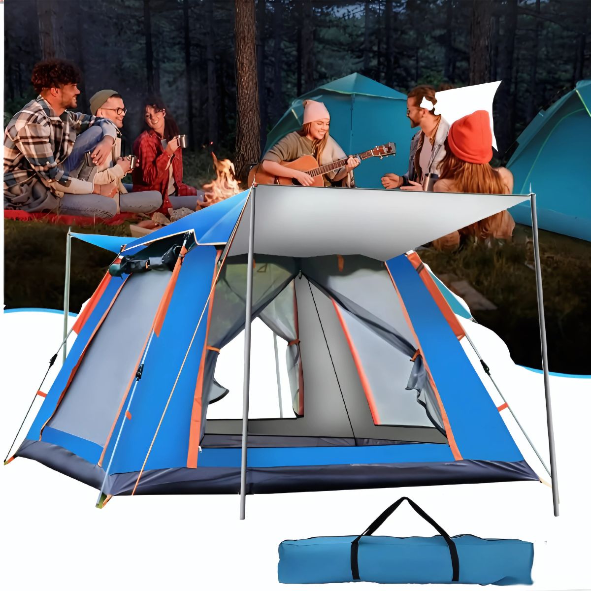 Tienda de acampar para 3-4 personas. Tienda para acampar impermeable 215x215x142cm. Ideal para exteriores y camping.