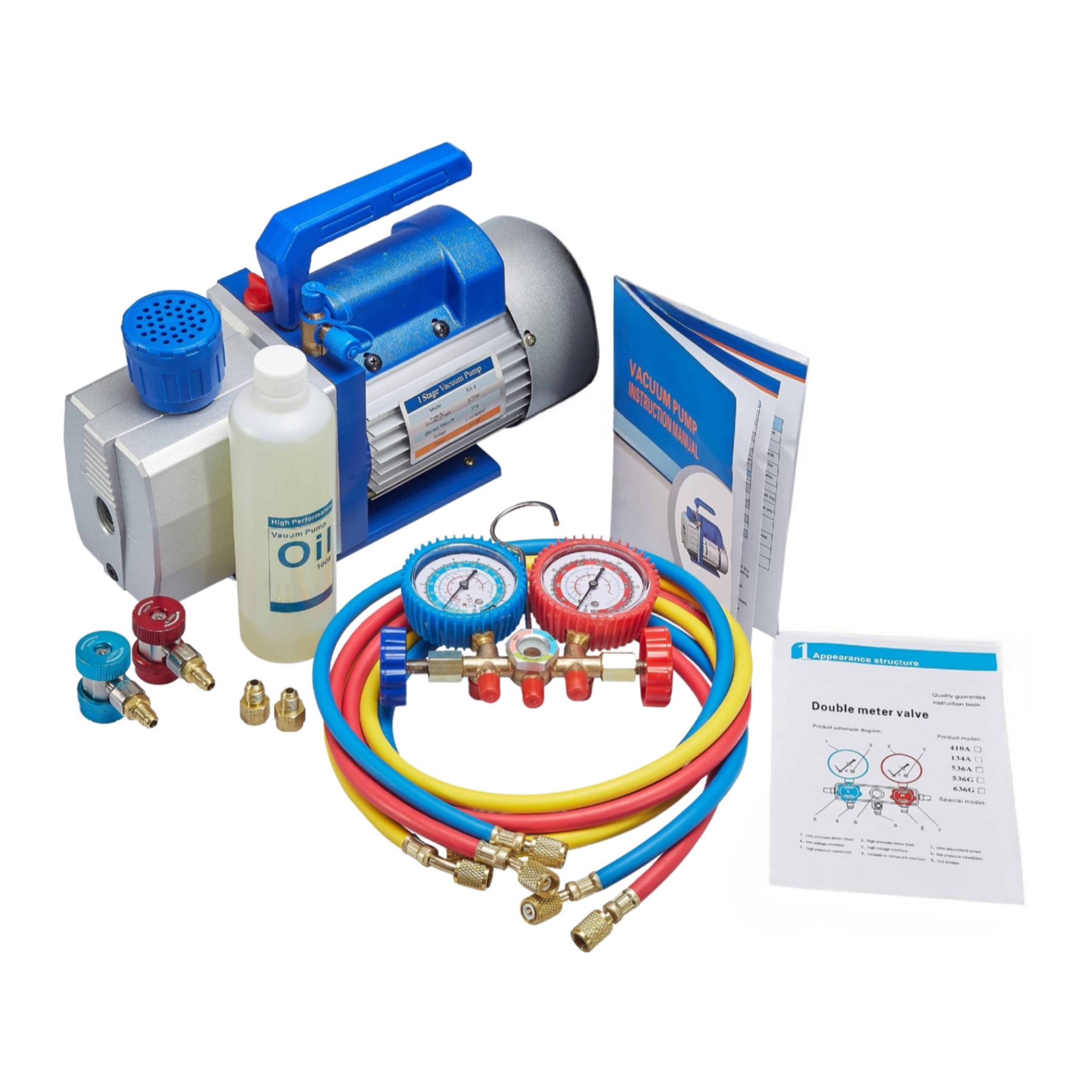 Bomba de Vacio 3CFM R410A Dual, refrigeración HVAC - A/C y Kit manometro