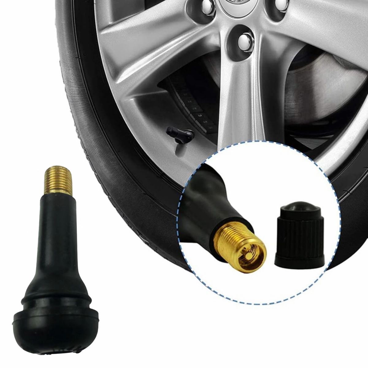 Válvula para Neumáticos gusanillo TR414 de Caucho. Universal para llantas de Autos y Camionetas.