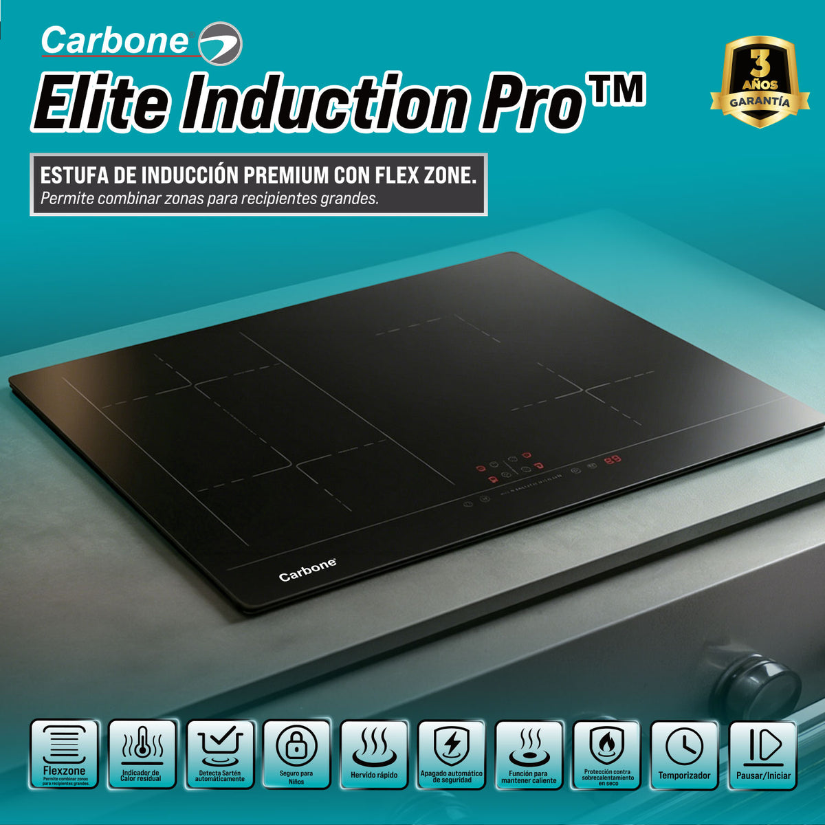 Combo Empotrables Cocina Carbone Campana Extractora SLIM Touchless 75cm + Estufa de Inducción 60cm + Horno con Air Fyer Duo a Gas y Eléctrico 60cm (Solo online) (No aplica tienda Física)