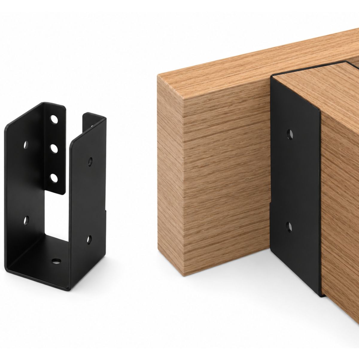 Herrajes Base Para Poste De Madera Tipo U En Acero Para Fijación De Estructuras. Soporte Oculto para Vigas (100×50mm) Color Negro