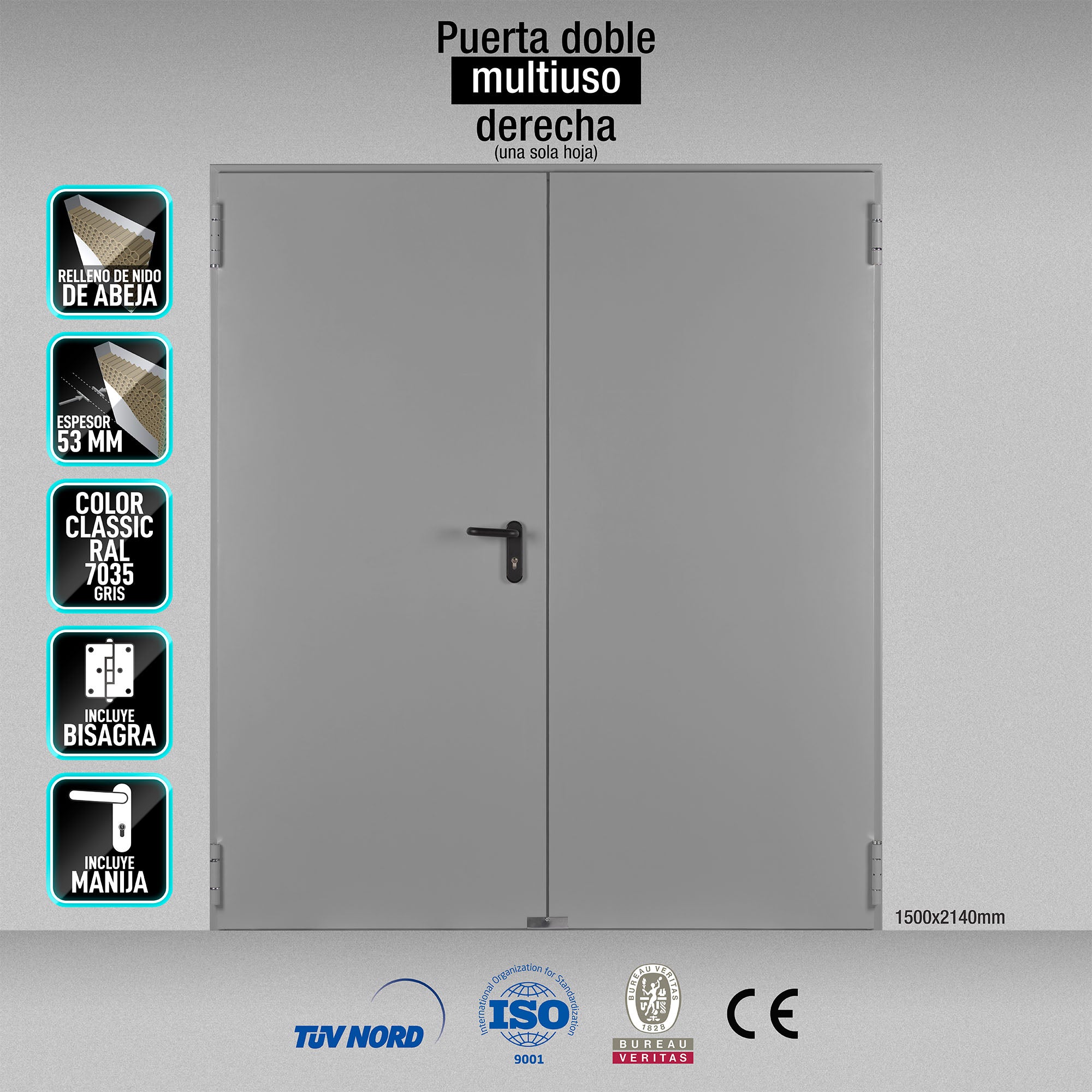 その他 dmz 12 mala Puerta Doble Multiuso DERECHA 1500X2140mm Marco MC3 Color Gris 7035 (N