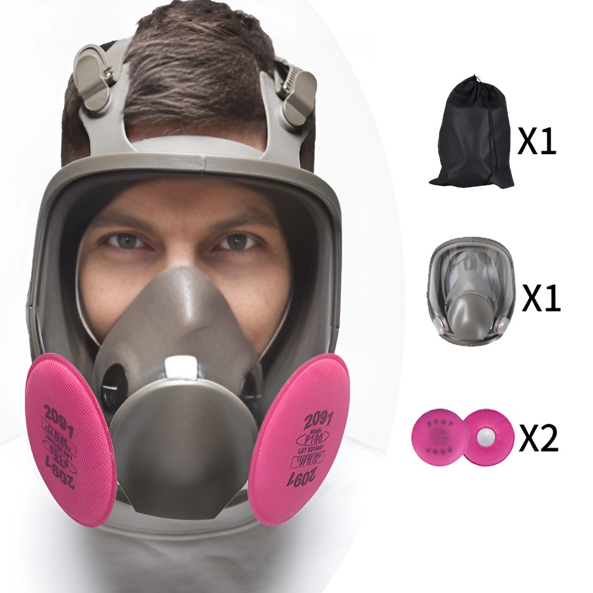 Respirador Facial 6800 Completo con Filtros 2091 P100. Máscara de Protección Respiratoria de Pintura, Vapores Organicos, Fumigacion, Fundicion Etc.