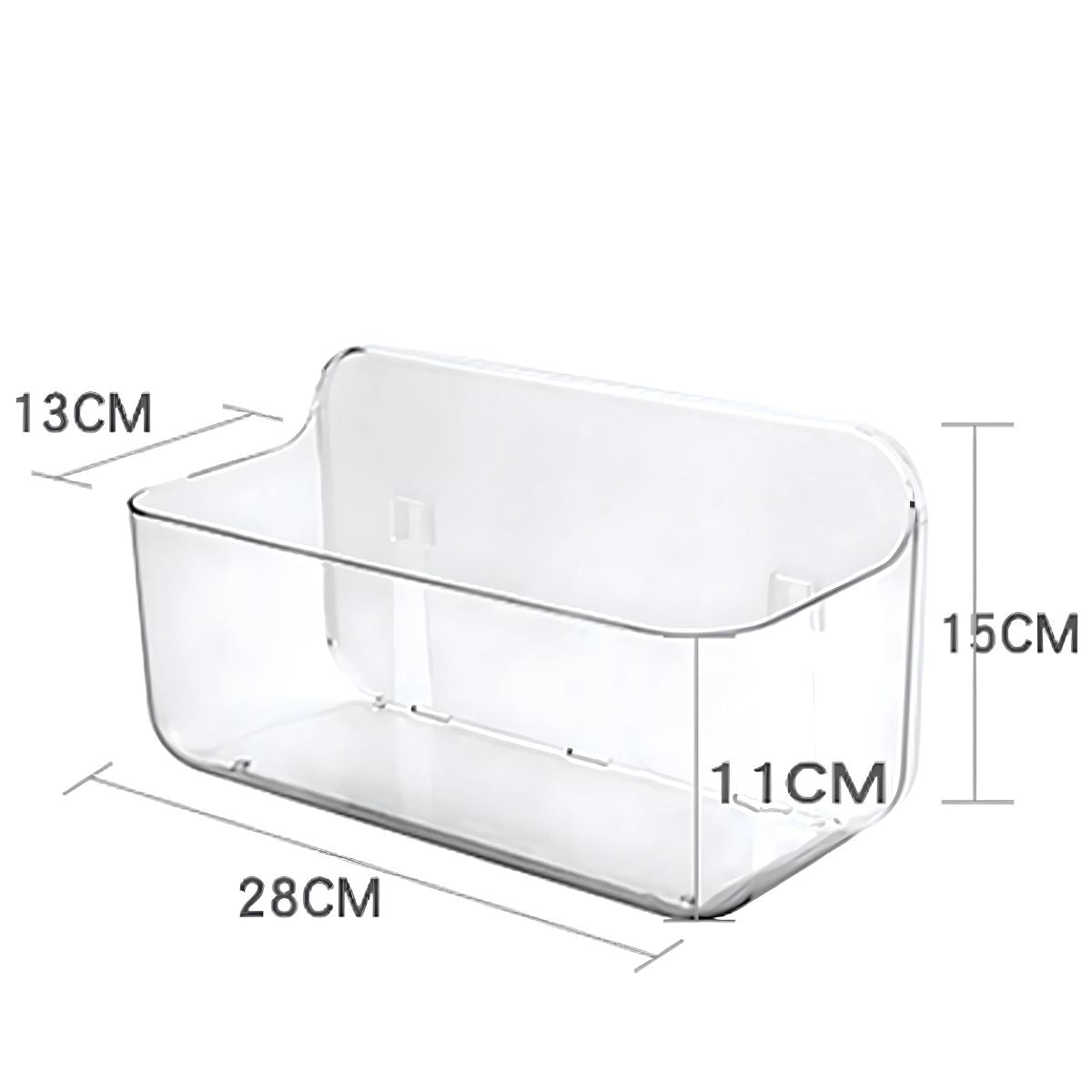 Repisa Multiuso de Ducha. Cesta para Baño de Plástico Transparente. Caja Organizadora. 28x13x15 cm. ( Incluye autoadhesivo)
