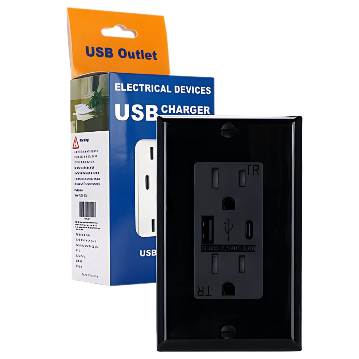 Tomacorriente Con Cargador USB Tipo A y Tipo C Empotrable Color Negro. 15 A.