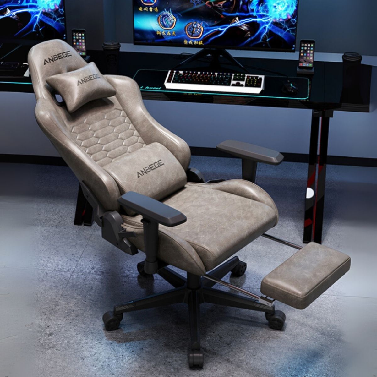 Silla Gamer Ergonómica Con Cojín Lumbar Reclinable Y Reposapiés. Color Chocolate.