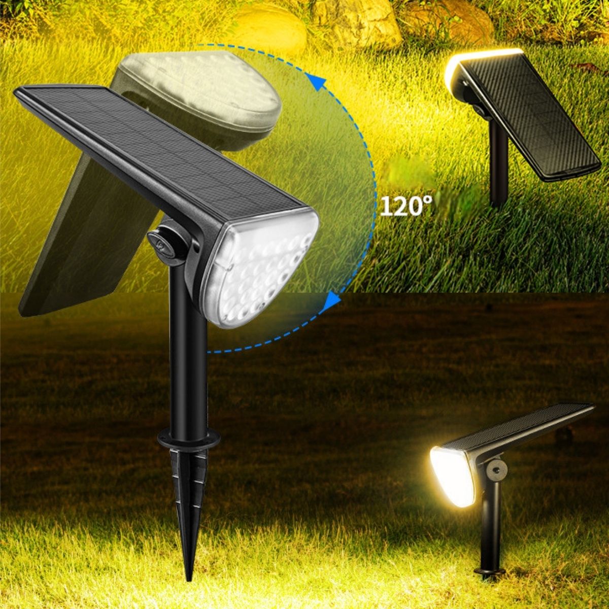 Foco Solar LED Exterior Resistente al Agua Con Cabezal Ajustable. Lámpara Para Jardín Luz Cálida Autorecargable. (hasta 10 horas)