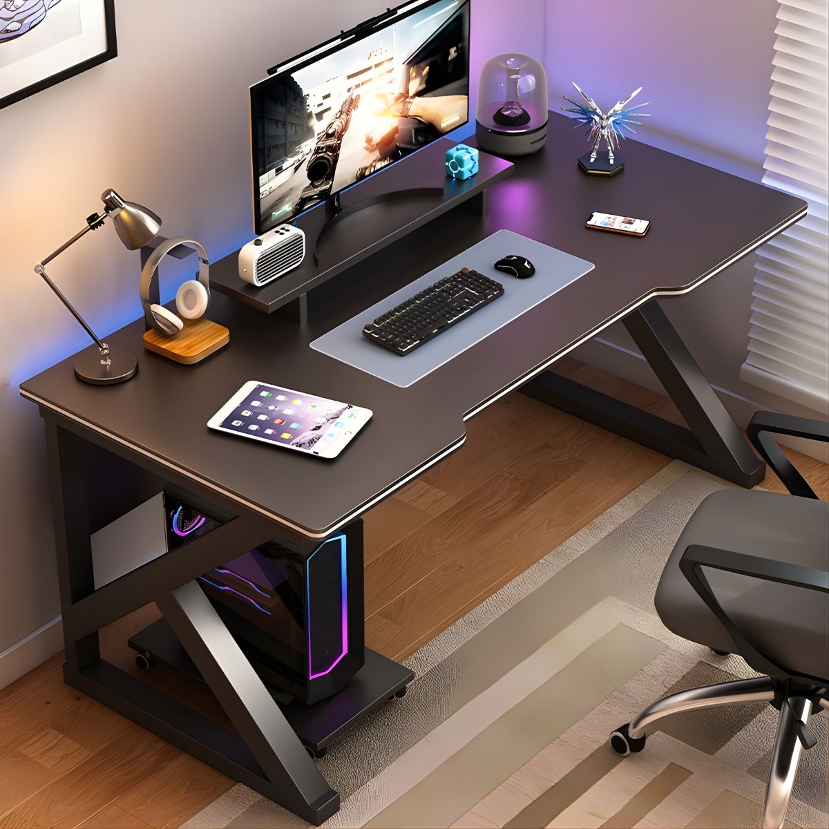 Escritorio Gamer 140x60x74 cm Con Superficie Antimanchas De Fibra De Carbono. Mesa De Computadora Con Soporte Para Monitor.