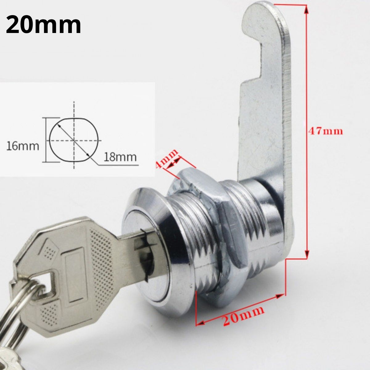 Cerradura de leva para gavetas gabinetes muebles Con 2 Llaves De Metal Para Buzón De Puerta, Caja De Herramientas, Casilleros, Muebles Y Cajones. 0.8” (20mm)