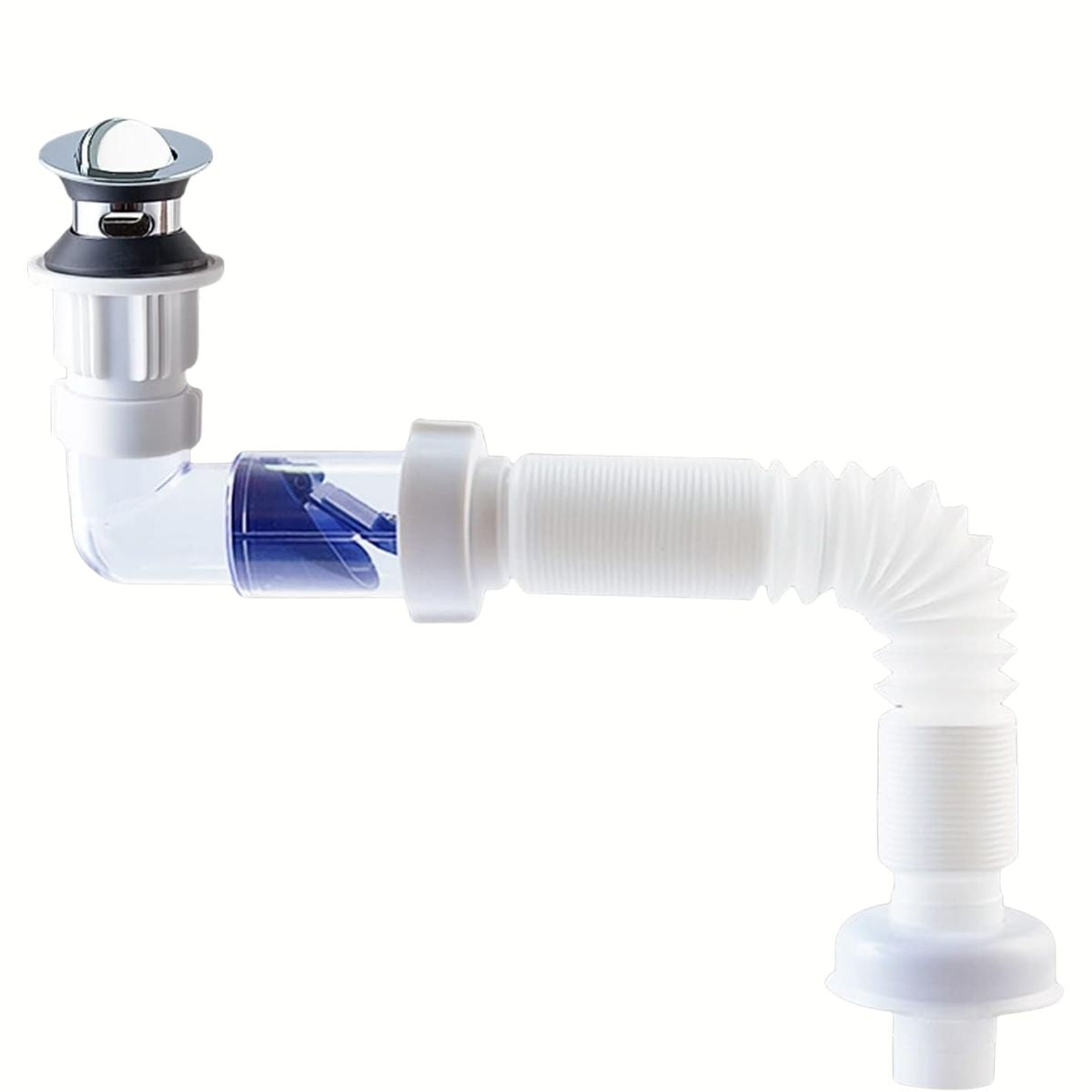 Trampa Tipo S Para Desagüe Antiolor Flexible. Sifón Para Fregadero Y Lavamanos Extensible. Apertura de 30-32 mm. (Blanco)