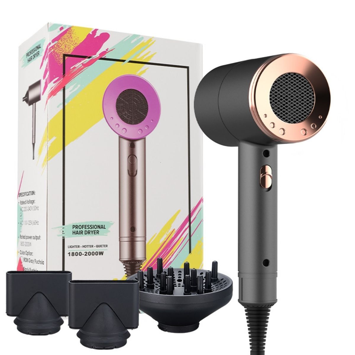 Secador Blower De Pelo Iónico De Secado Rápido. 1800W 110V 50/60Hz