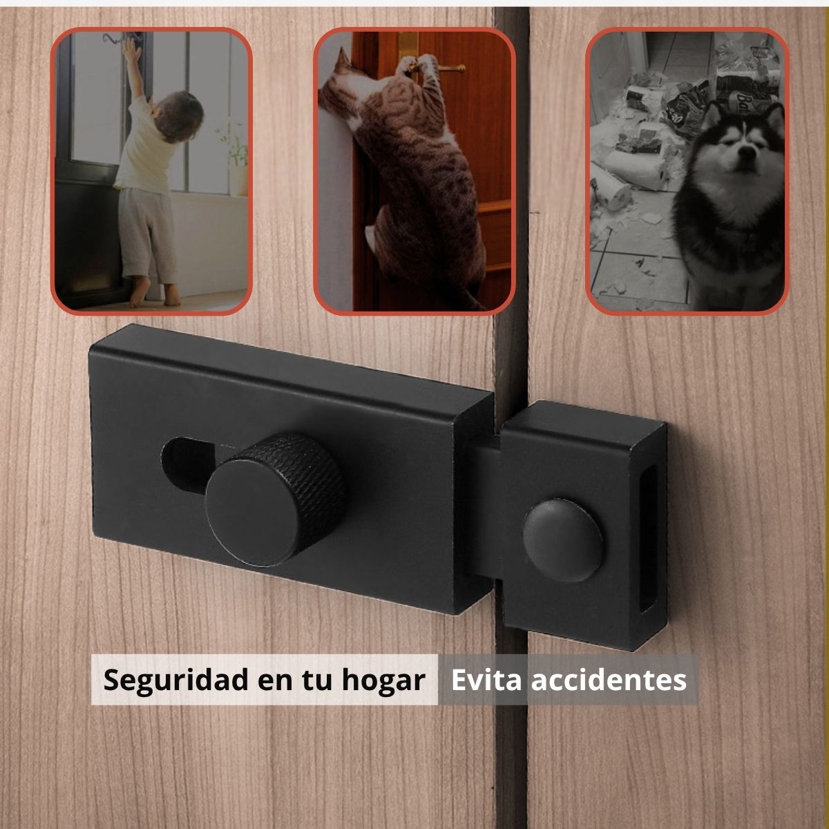 Picaporte Cerrojo Pasador Tipo Perno De Seguridad De 4” (10 Cm) En Aleación De Aluminio Con Instalación Sin Tornillos Para Puertas Y Ventanas. Aldaba. Color Negro