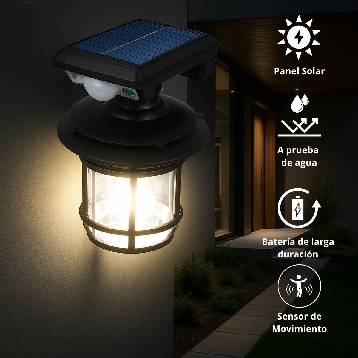 Lámpara Solar LED Y Tungsteno Con Sensor De Movimiento IP65 Impermeable De 2400mAh Para Exteriores.