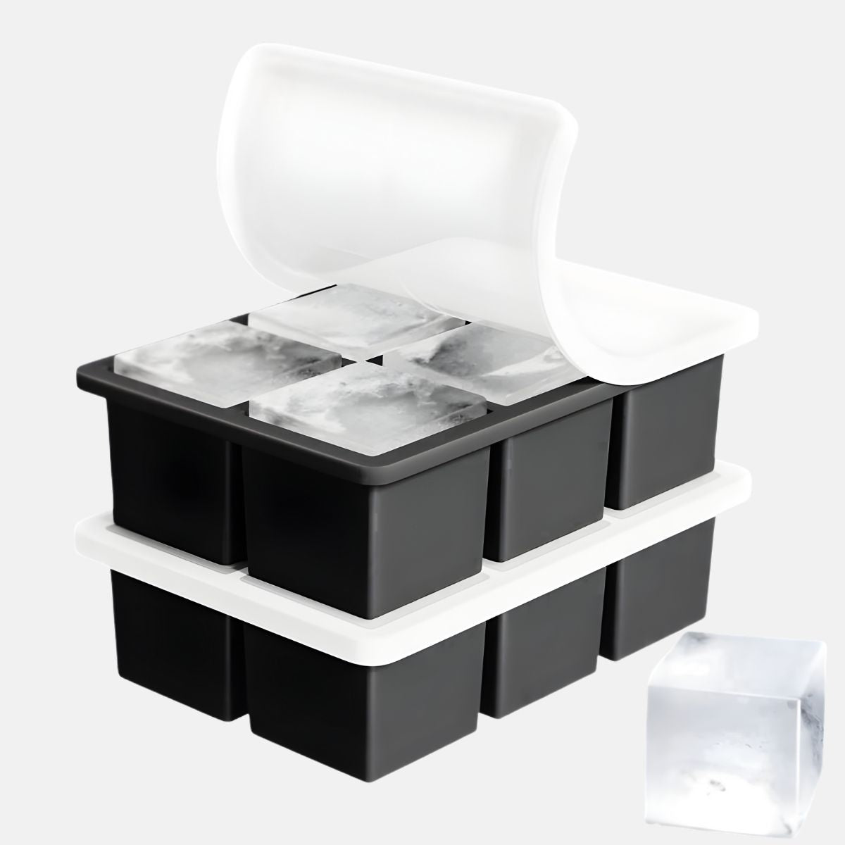 Molde De Silicona Para 6 Cubos De Hielo Grandes Con Tapa Hermética. Bandeja Para Hacer Hielo. Cubetera. Molde De Hielo (2 Unds)