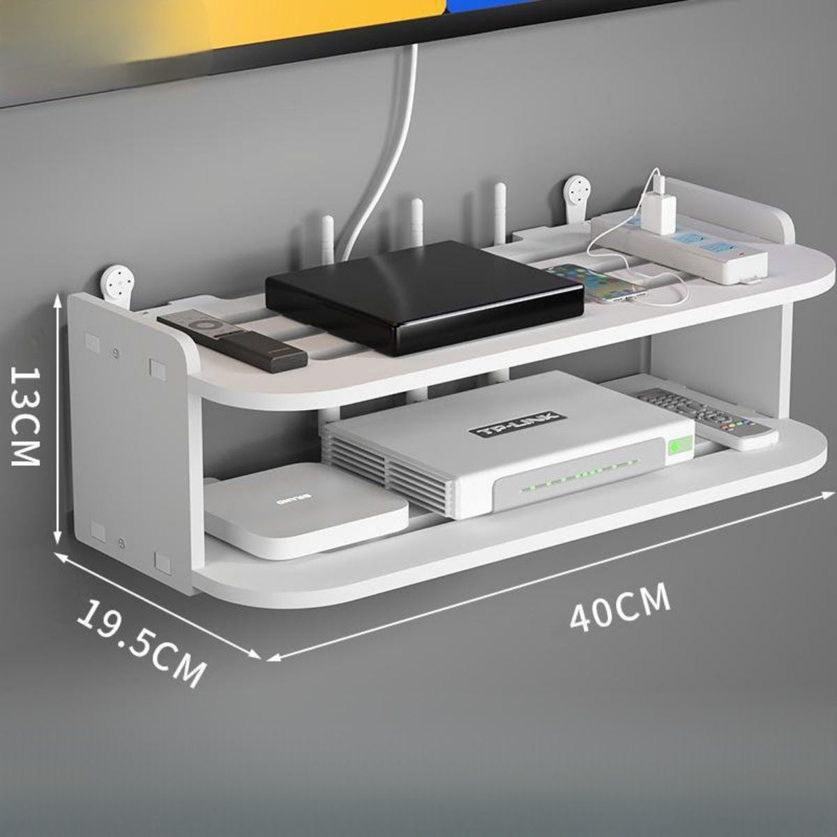 Estante Organizador De Pared Multiuso De 2 Niveles 15.8x7.7x5.1” (40x19.5x13cm). Repisa De Almacenamiento Para Router Y Electrónicos.