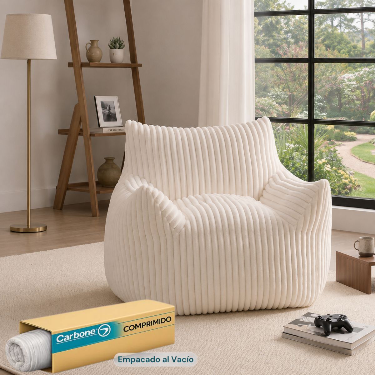 Sillón Moderno Individual Empacado al Vacío. Espuma 32D de Alta Densidad (103x90x75cm). Color Blanco.