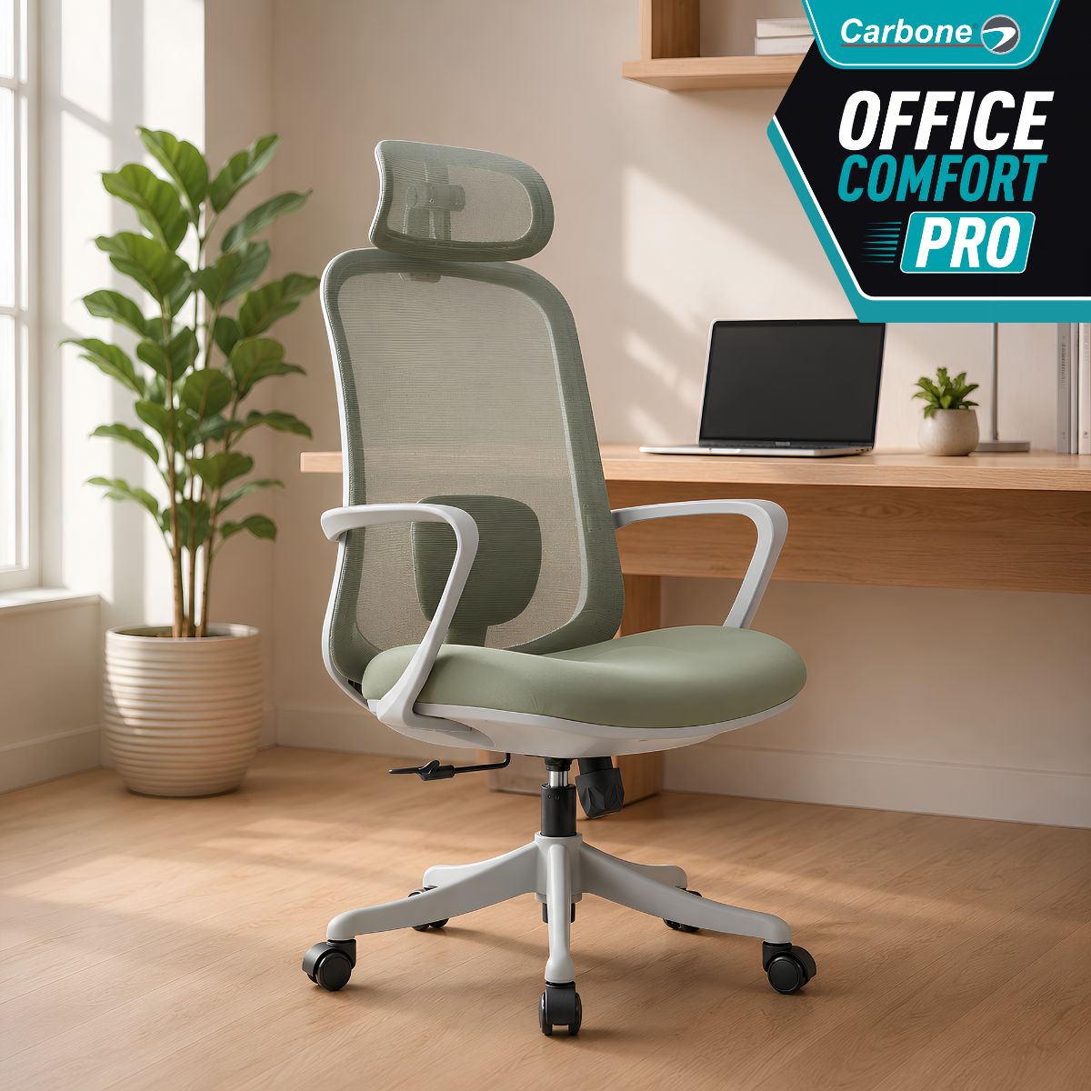 Silla De Oficina Ergonómica Ejecutiva con Reposacabezas Ajustable. Respaldo Reclinable 90°-125°. Soporte Lumbar Regulable. Color verde.