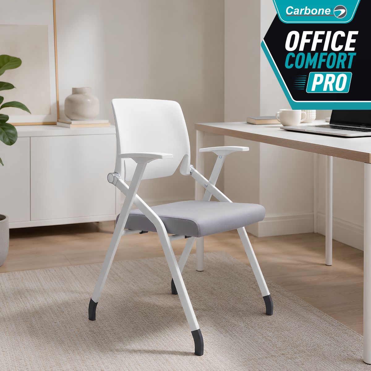 Silla De Oficina Ergonómica Plegable. Respaldo Basculante 15°. Silla Ejecutiva Con Asiento Acolchado. Color Blanco.