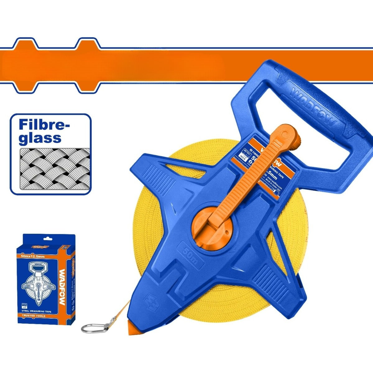 Cintas métricas de Fibra de Vidrio. (Métrico/Pulgada). Con mango integrado.