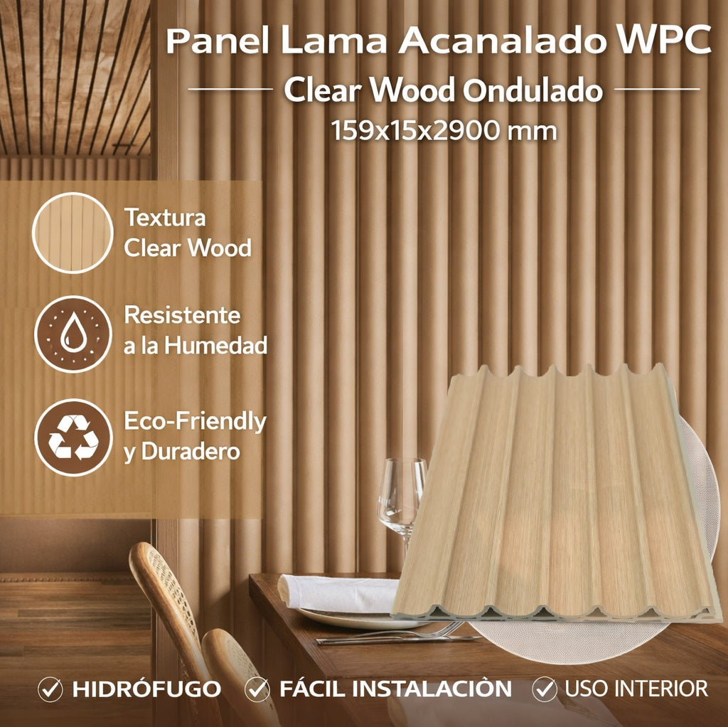Panel WPC acanalado Ondulado curvo Clear Wood 2900*159*15mm