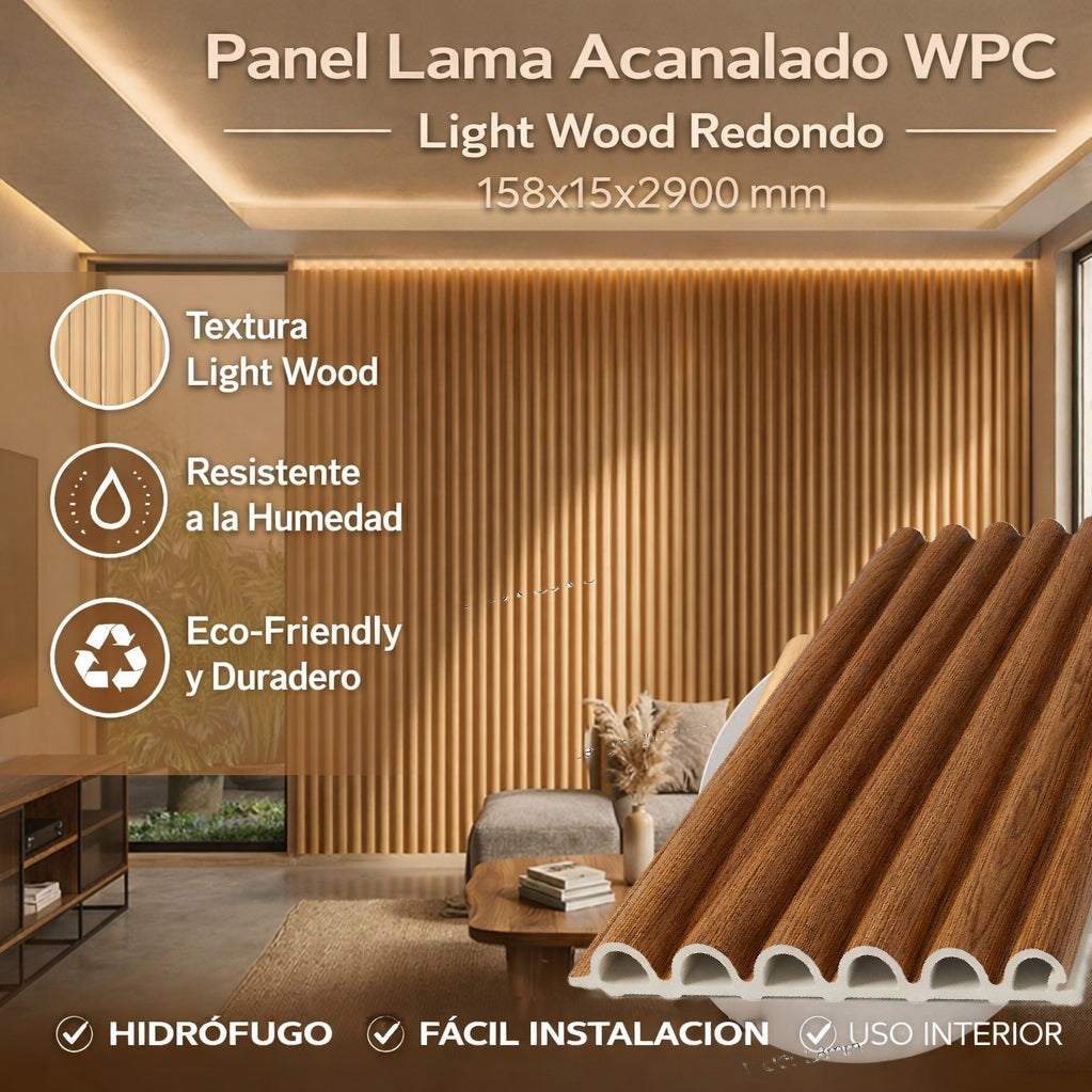 Panel WPC acanalado redondo Light Wood 2900*158*15mm