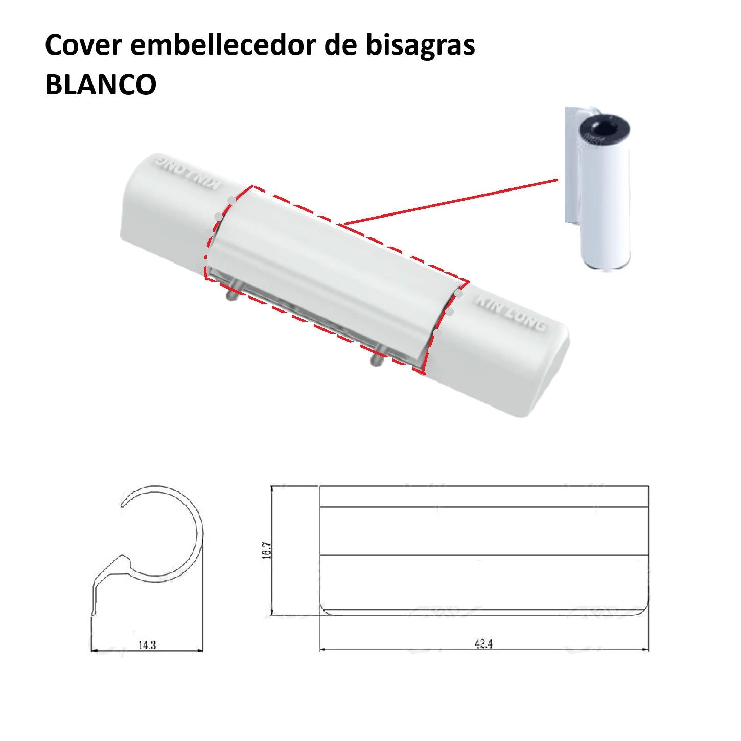 Covertor embellecedor color Blanco de Bisagras y biela para hardware kinglong de sistema de ventanas uPVC y Aluminio