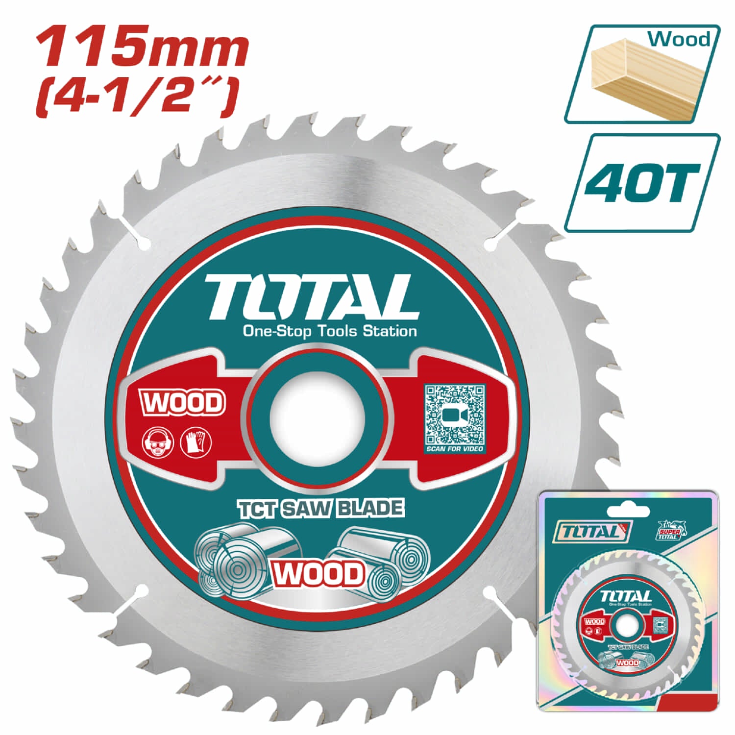 Disco corte madera 115mm 4 1/2" 40T,Mandril:22.2mm Anillo reductor:16mm
