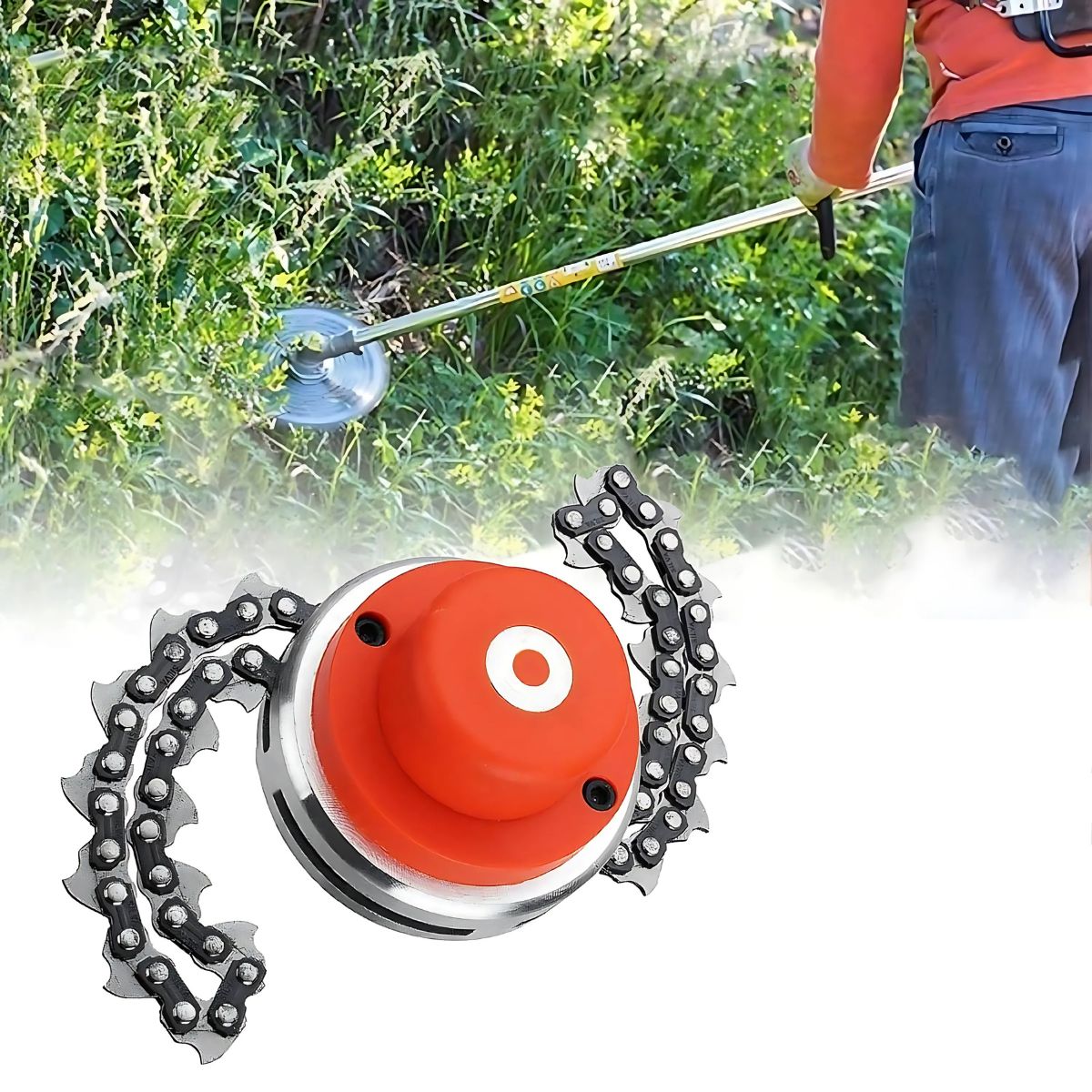 Cabezal De Cadena Para Desmalezadora wira Cortagrama Para Hierba Alta. Cabezal de corta césped universal. (Color naranja)
