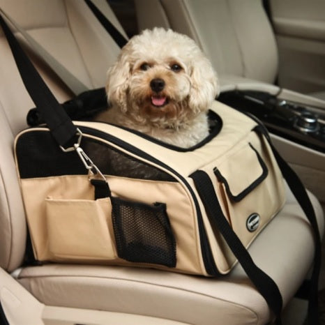 Silla Transportadora protectora para mascotas. 2 funciones en 1 Bolsa y Silla. Color Crema.