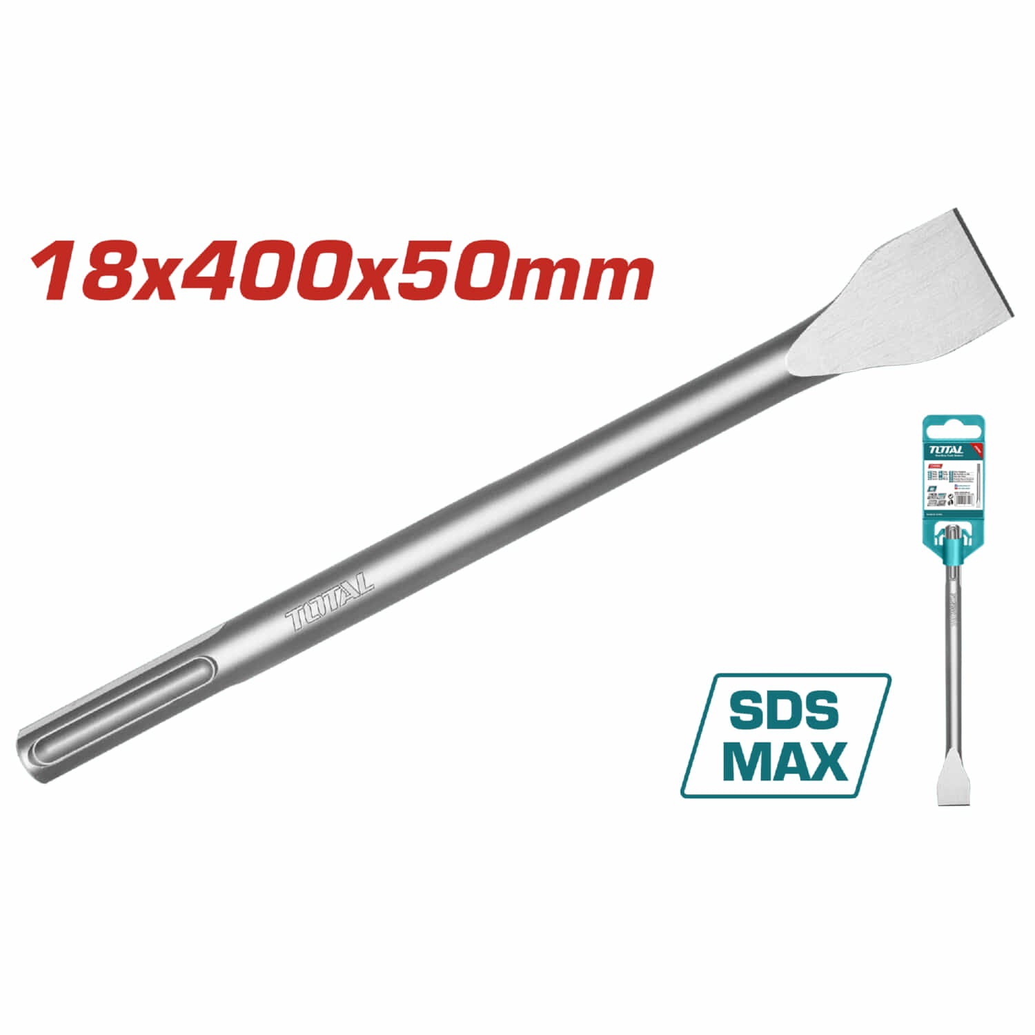 Cincel Plano SDS Max 18×400×50 mm para demoledor rotomartillo.