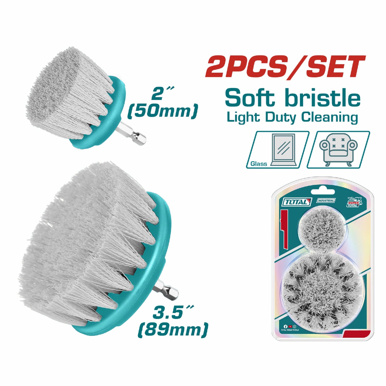 Cepillos de cerdas suaves (2", 3.5"). Limpieza en revestimientos, vidrios y superficies delicadas. Set de 2 piezas.