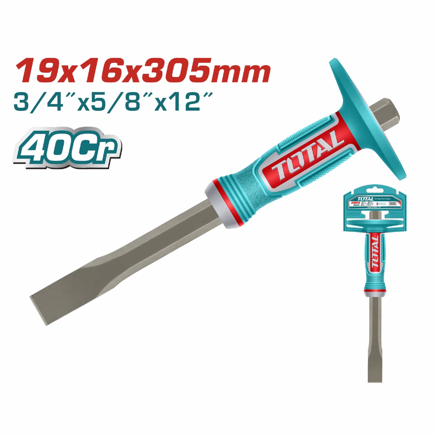 Cincel Frío 19x16x305mm. Tratamiento térmico 40Cr.