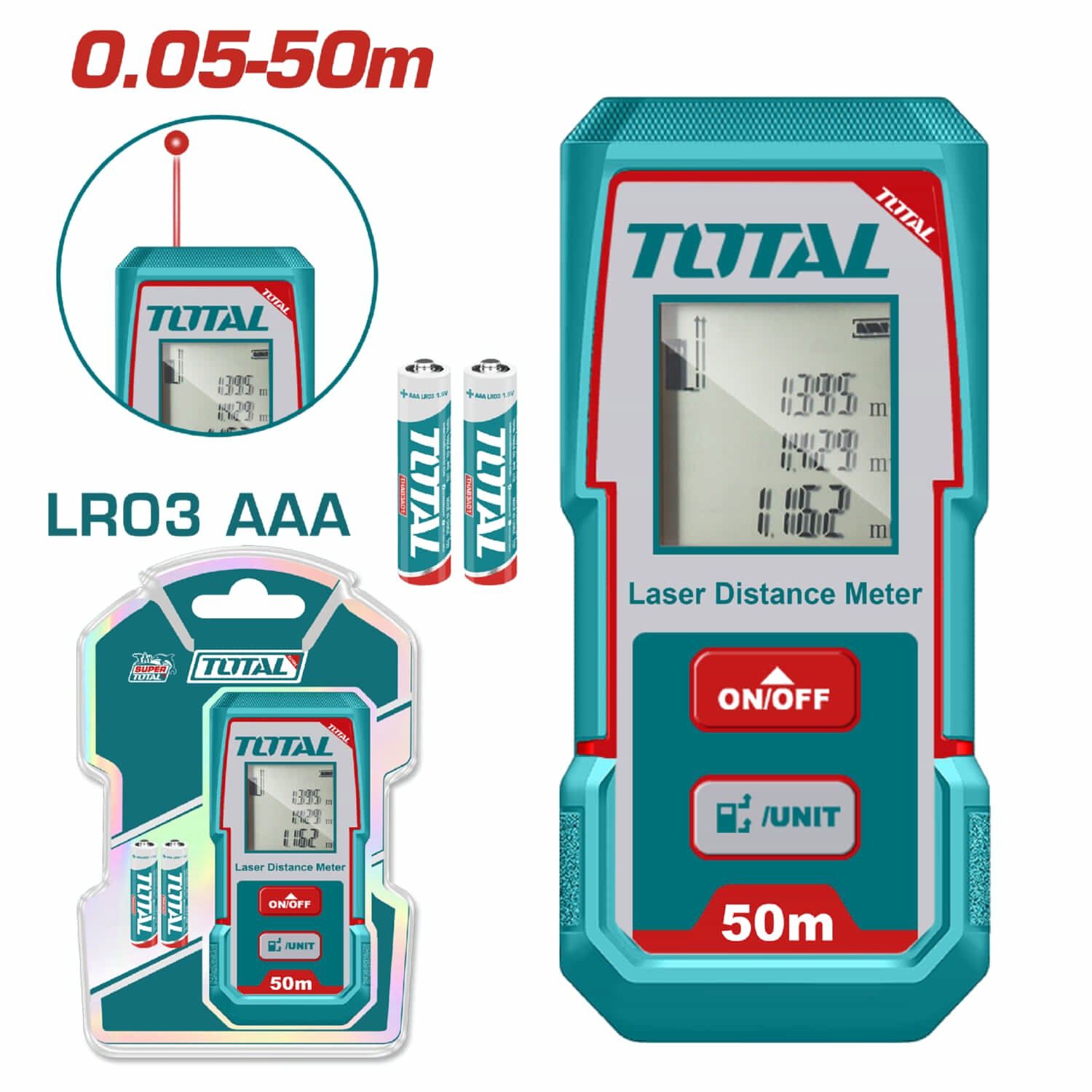 Medidor Laser Rango 0.05-50Mts. Exactitud ±2.0Mm. 635Nm, <1mW. (Utiliza Baterías AAA)