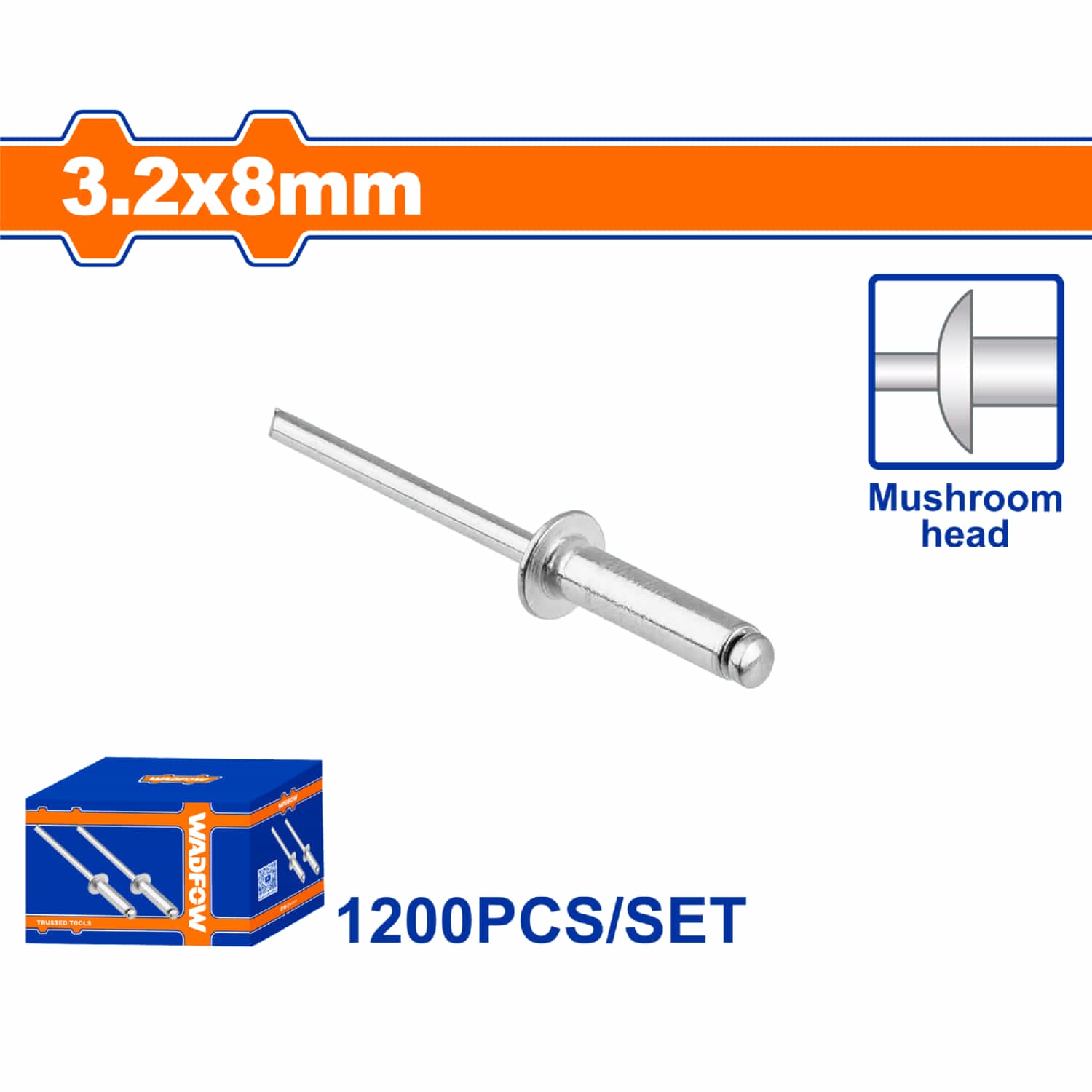 Remaches ciegos. Superficie Anodizado y Galvanizado. Cúpula. Set de 1200 piezas.
