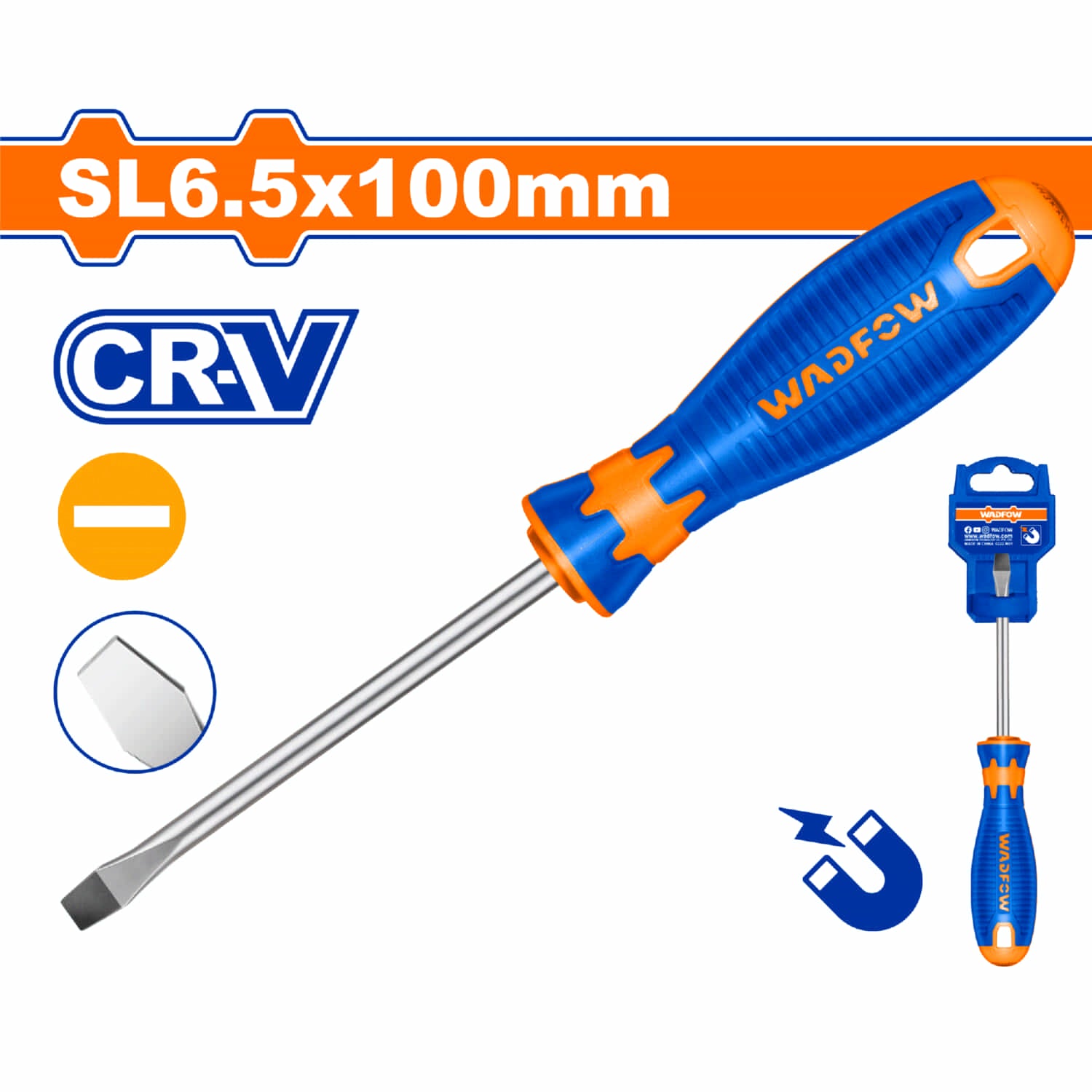Destornillador Plano SL 6.5x6mm Vástago Redondo Cr-V Magnético