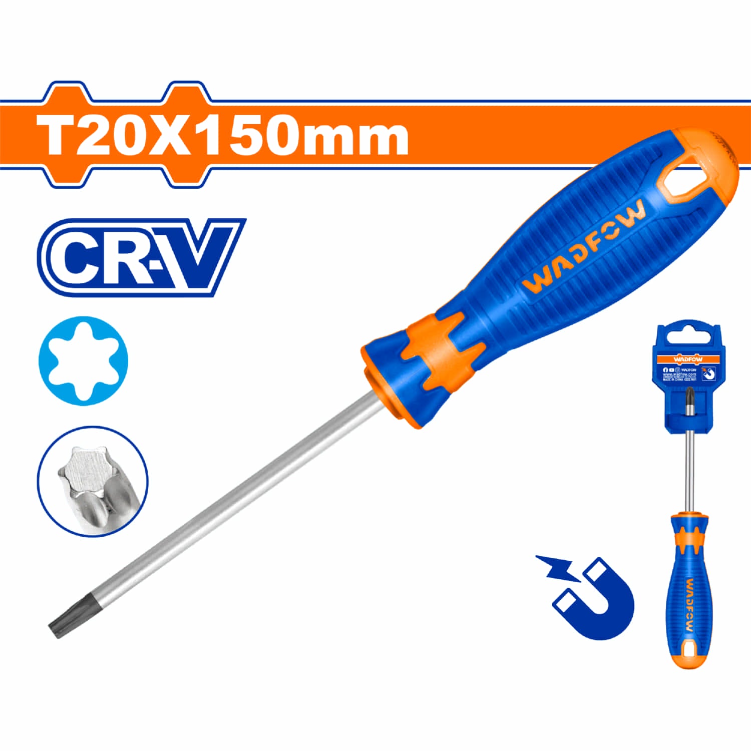 Destornillador Torx 6x150mm Vástago redondo Cr-V Magnético